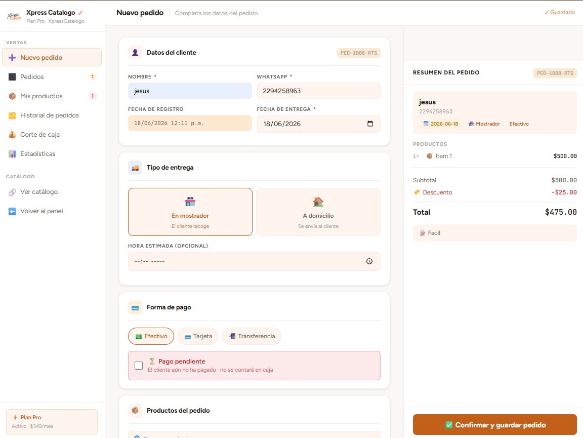 Control de ventas XpressCatalogo — formulario de nuevo pedido